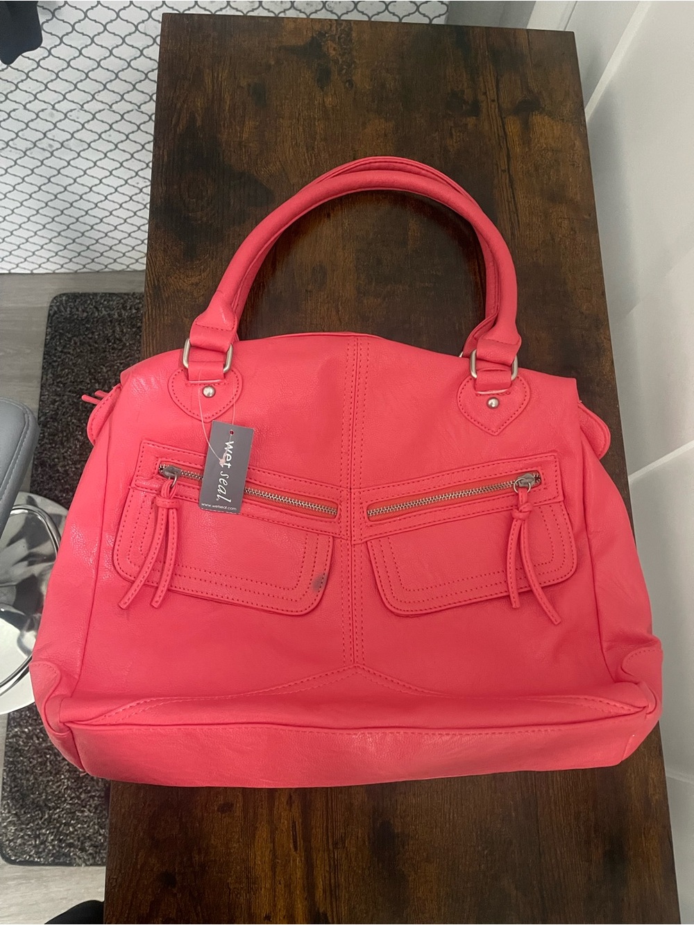 Waverly Coral Shoulder Satchel in Bright Coral Pink